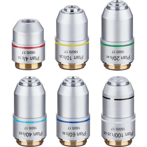 Biological Microscope Plan Objective Lens 4X 10X 20X 40X 60X 100X RMS Thread 160/0.17