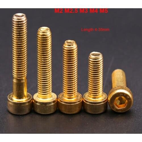 Grade 12.9 Plating Titanium Gold Allen Socket Cap Head Screws Bolts Race Motorcycle Car M2 M2.5 M3 M4 M5 - 10pcs