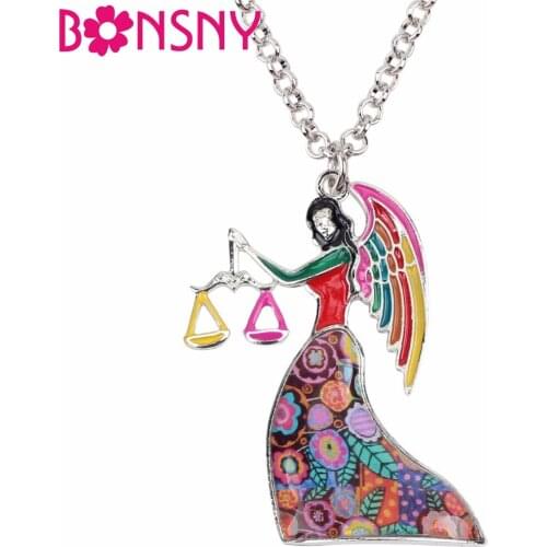 Bonsny Maxi Statement Metal Alloy Lucky Zodiac LIBRA Necklace Pendant Fashion Chain Choker 2018 New Enamel Jewelry For Women