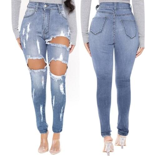 Pure slim hole jeans pants, womens Leggings, European and American slim versatile fashion pants, spring and summer SAGACE