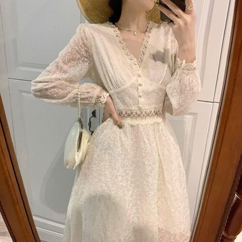 French white super fairy V-neck open cut lace DRESS with waist closing and thin temperament chaleco mujer vest women