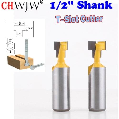 2PC 1/2" Shank T-Slot Cutter Router Bit for 1/4" Hex Bolt 9.52,12.7mm Diameter Wood Cutting Tool - Chwjw 60002