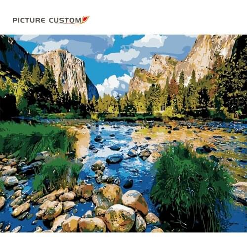 Mountain Stream DIY Oil Painting By Numbers Kit Home Decor Wall Gift Art Picture Acrylic Coloring By Number On Canvas 40*50cm