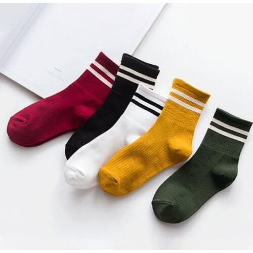 Cotton Loose Striped Crew Socks Women Fashion Colorful Harajuku Designer Retro Long Socks Sports Socks Soccer