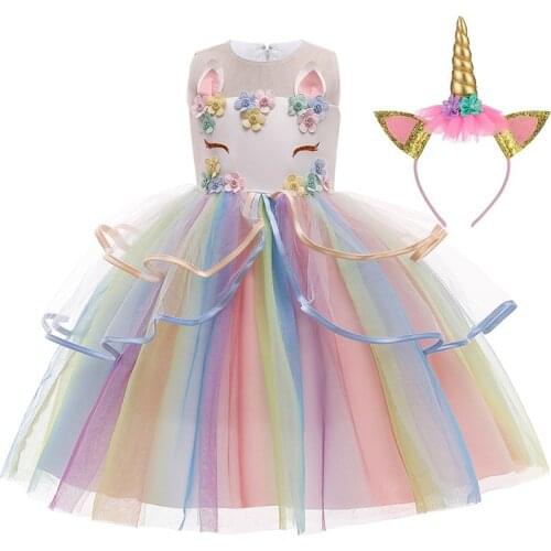 Children Halloween Christmas Costume Unicorn Dress Girls Princess Dress Kids Dresses For Girls Birthday Party Dress 6 8 10 Year