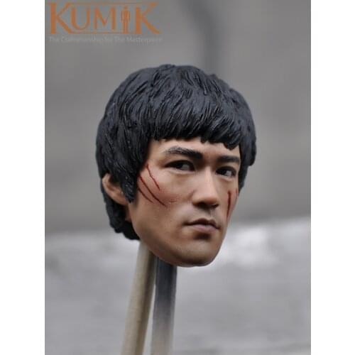 Km16-45 1/6 Male Soldier Asian Kung Fu Superstar Bruce Lee Head Sculpture With Wounded Version 12'' Toy Figure Head Accessories