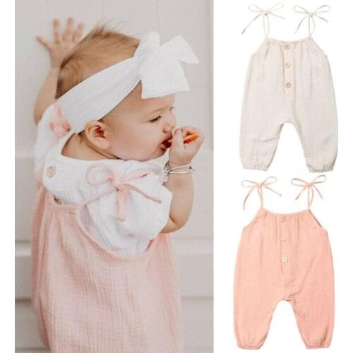 Newborn Kids Baby Girls Sleeveless Cotton and linen Romper Jumpsuit One-Pieces Clothes Size 0-24M