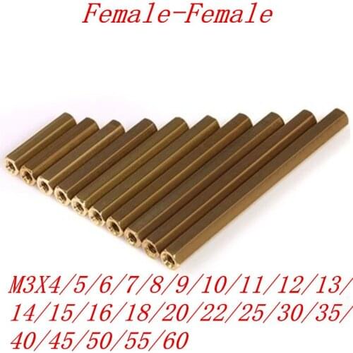 M3 female Female Brass Standoff Spacer M3 (4-60) Copper Hexagonal Stud Spacer Hollow Pillars m3*4-60mm
