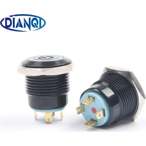 Metal push button switch power lamp 16mm reset Momentary start doorbell Computer Solder terminals 16BK.F.K4