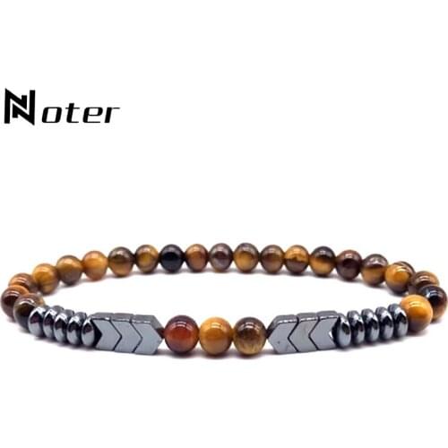 Noter New Fashion Men Bracelet Stone Natural 6mm Hematite Tiger eye Braslet For Hombre Cool Biker Jewelry Accessories Armband