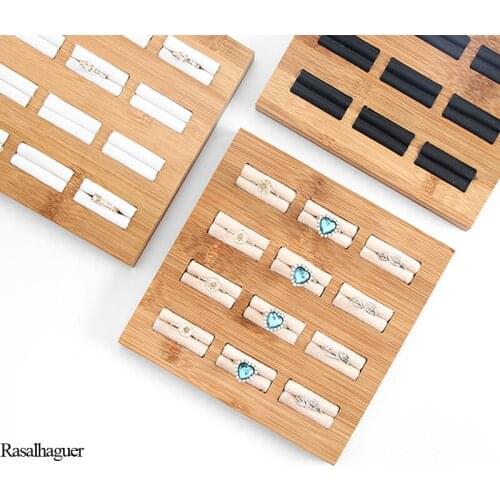 New Arrival Bamboo 12 Grids Rings Jewelry Display Tray Pendants Rings Jewelry Props Simple Jewelry Packaging Sales Ring Tray