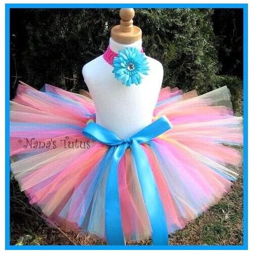 New Girls Flower Tutu Skirts Infant Baby 100% Handmade Fluffy Ballet Tutus Pettiskirts with Ribbon Bow and Headband Kids Clothes