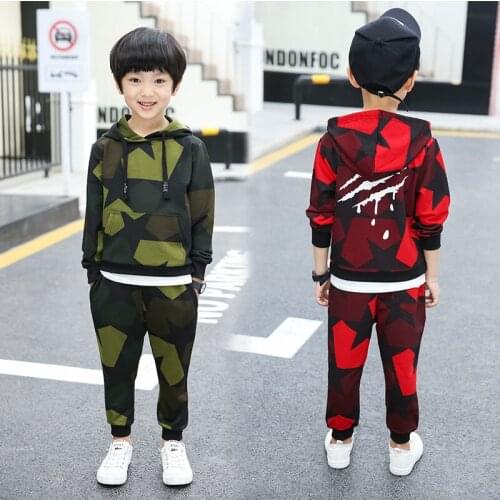 5-16T Childrens Boy Clothing Set Long Sleeve For Spring & Autumn 2018 New Fashion Hooded Pullover Two Pieces Suit High Quality