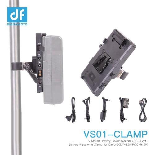 V Mount Battery Plate with Clamp+D-Tap to BMPCC 4K 6K Cable+LP-E6 NP-FW50 Dummy Battery for Sony Canon Camera