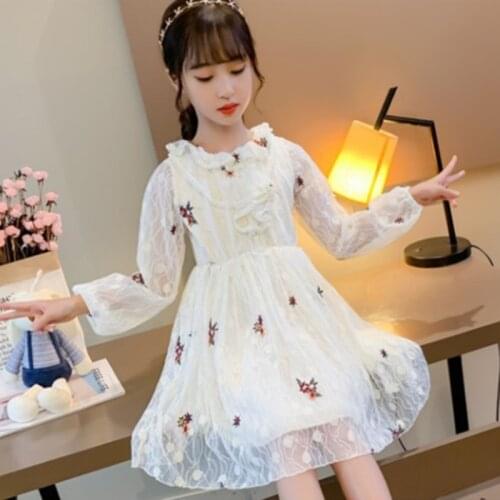 Girl Dress Kids Baby Gown 2021 White Pink Spring Autumn Toddler Formal Party Outfits Sport Teenagers Dresses Cotton Children Clo