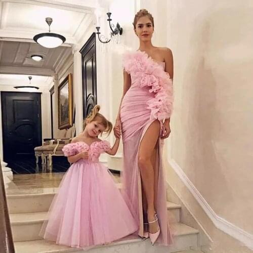 One Shoulder Mother and Daughter Prom dresses 2020 Sexy Side Split formal Evening Party Gowns Vestidos De Fiesta Custom