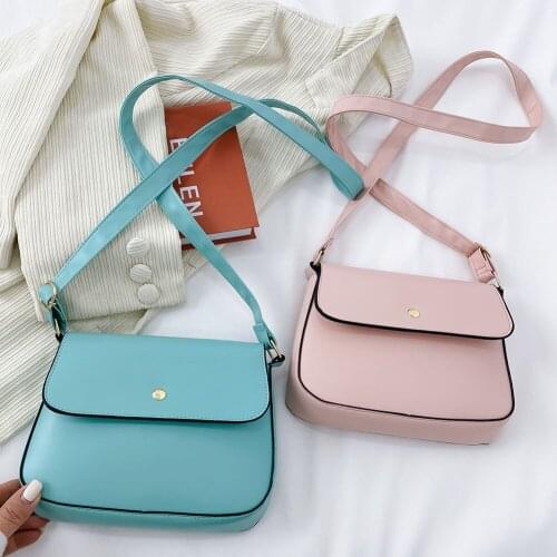 Simple Fashion Pure Color Shoulder Messenger Bags For Women Vintage PU Leather Flap Crossbody Bags Casual Ladies Small Handbags