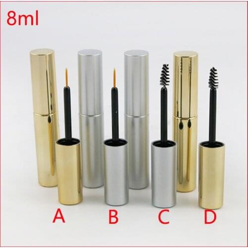 Empty 8ml UV coated Gold /Silver Mascara Tube Eyelash Vial Liquid Bottle Container 8cc y Eyeliner Make Up Tube 200pcs/lot