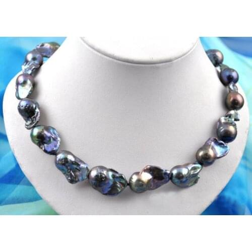 Rare 18inch 27mm baroque black keshi reborn pearl necklace
