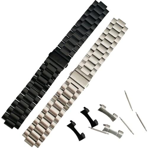 HQ Stainless Steel Watchband for Samsung Galaxy Watch 46mm S3 Sports Band Curved End Strap Wrist Bracelet Silver Black