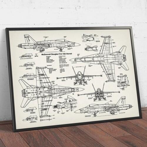 Air Force Plane F18 Patent Prints Airplane Poster Fighter Jet Blueprint Art Canvas Painting Picture Pilot Gift Home Decorative