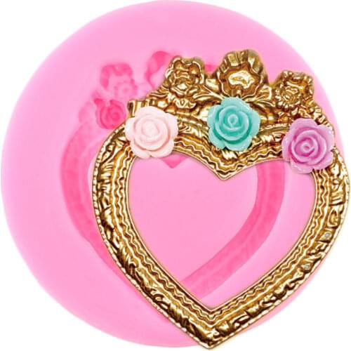 DIY Heart Frame Fondant Cake Decorating Tools Rose Cupcake Chocolate Wedding Cake Border Silicone Molds Kitchen Baking Moulds