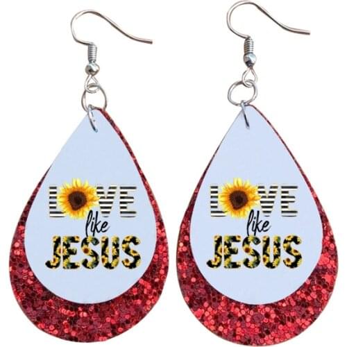 2021 Trend Faux Leather Earrings Love Like Jesus Sunflower Tie Dye