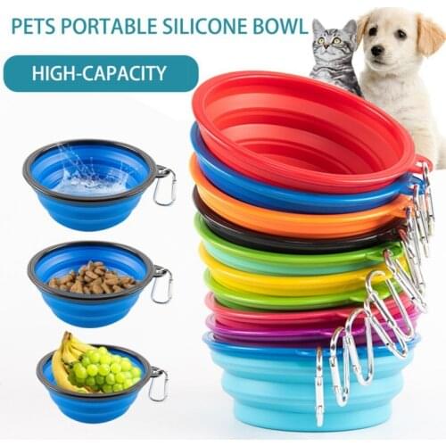 Silicone Foldable Dog Bowl Candy Color Outdoor Travel Portable Puppy Doggy Food Container Water Feeder Dish Feeding Bowl