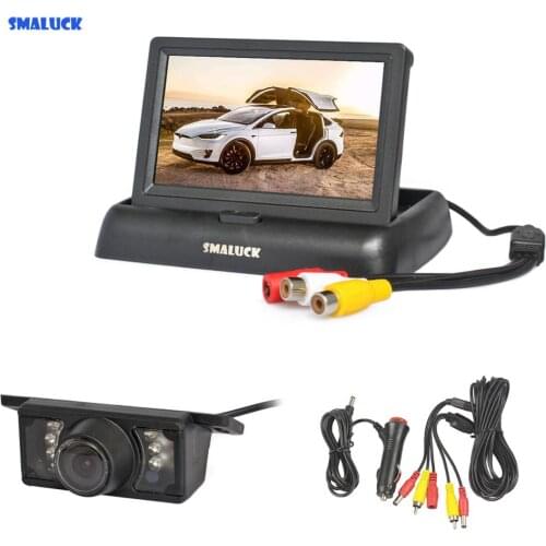 SMALUCK 4.3 inch Foldable Car Monitor Reversing Camera Kit Back Up HD Car Rear View Camera IR Night Vision