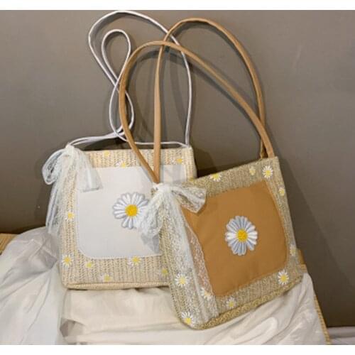 Straw bag 2020 summer new bag small fresh fashion lace straw bag bucket bag shoulder shoulder bag beach vacation