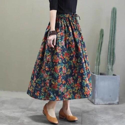 Literary Cotton and Linen Skirt Spring and Autumn 2021 New Mid-length High-waist Womens Retro Elastic Mid-length Skirt