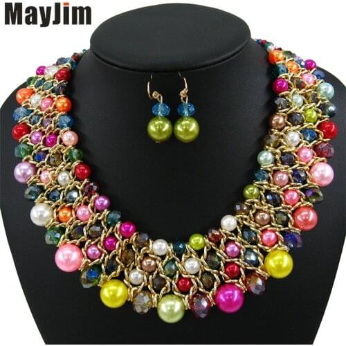 Statement necklace 2018 fashion jewelry sets Handmade bead chain big Pearl dubai jewelry sets Vintage beads Bijoux Accessories
