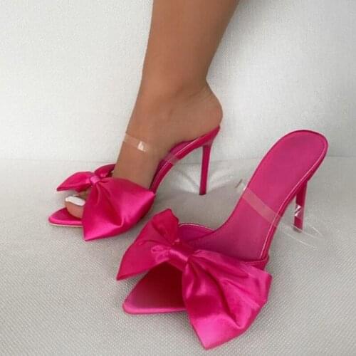 2020 Summer Fashion Pointed Toe Butterfly-knot Clear Strap Women Sandals Sexy High Heel Slippers Outside Slides Shoes