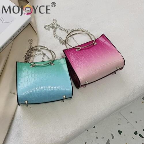 Women Gradient Chain Design Luxury Hand Bag Female Travel Color PU Leather Messenger Bag Ladies Alligator Pattern Handbags