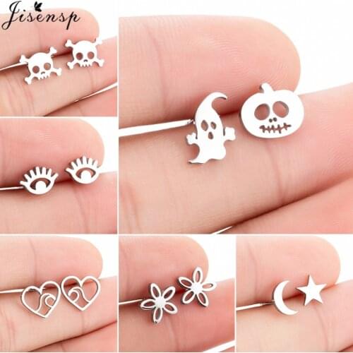 Punk Pumpkin Ghost Hallowmas Earrings Women Hip Hop Jewelry Small Flower Skull Wave Stainless Steel Stud Earring Wholesale