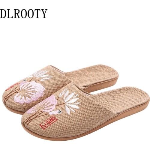 Women Slippers Sandals Flip Flops Summer Fashion Embroider Breathable Non-slip Shoes Woman Hemp Slides Solid Lady Casual Female