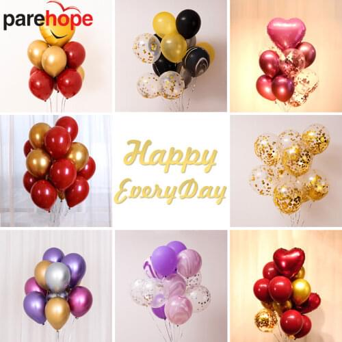 10pcs 12'' Transparent Latex Balloons Marble Metallic Macaroon Ruby Red Confetti Balloons Birthday Decor Party Wedding Balloons