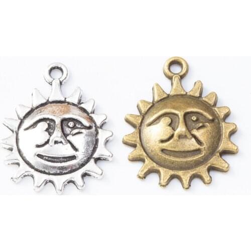 100pcs 21*17MM Antique Silver color metal sun charms vintage bronze pendant for necklace bracelet earring diy jewelry making