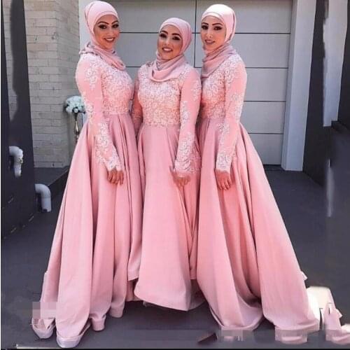 2019 Muslim Evening Dress Long Sleeves Satin ALine Lace Beads Detachable Hijab Illusion Islamic Dubai Saudi Arabic Prom Dress