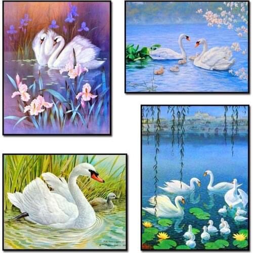 5d Diy Diamond Painting Rhinestones Cross Stitch Kit Flower & Swan Full Embroidery Beads Picture Handmade Hobby Mosaic
