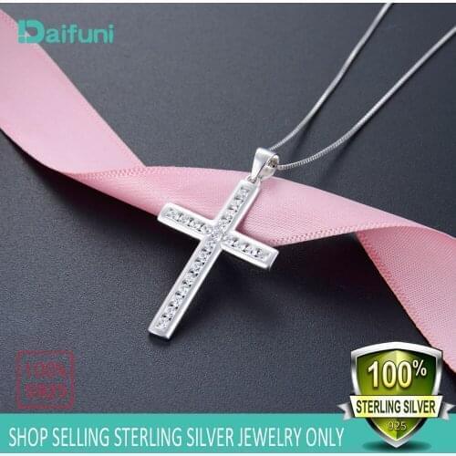 925 Sterling Silver Cross Necklace Infinity Pendant Religious Jewelry Christian Baptism Gift Fashion Zircon Necklace Daifuni
