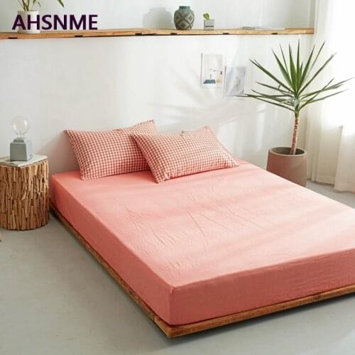 AHSNME Orange red 100% Cotton sheets Super Soft parure de lit Cool Summer Simple Water Fitted Sheet 135/150/200/180/200cm