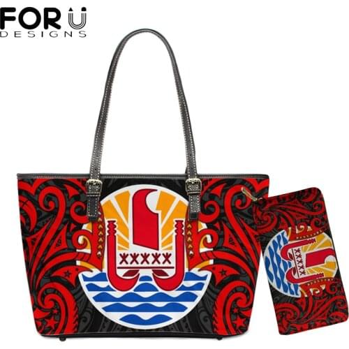 FORUDESIGNS Brand Designer Female Totes Bags 2pcs Set Tahiti Polynesian Flower Printing Women Casual Party Shoulder Bolsa Wallet