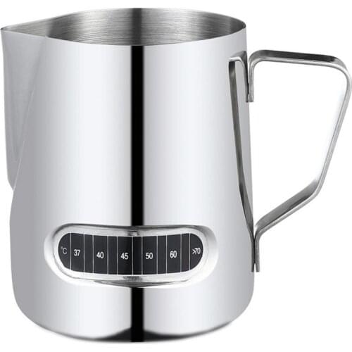 Milk Coffee Frothing Cup Latte Art Pitcher Steaming Pull Flower Foaming Espresso Mug Latte Art Milk Frothing Jug Thermometer