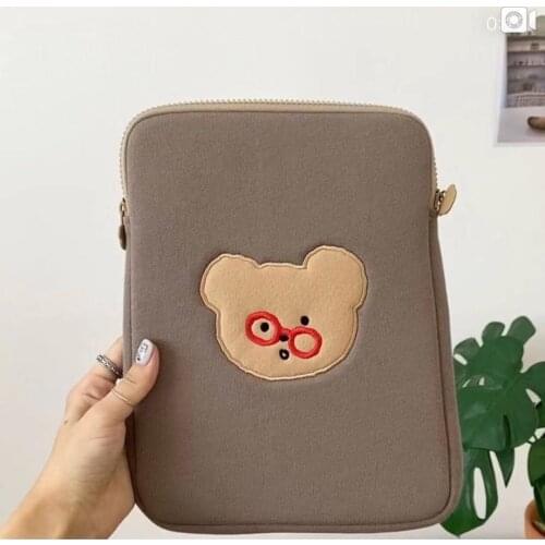 Tablet case Cute cartoon Cartoon laptop case 11/13/15 inch ipad liner bag iPad Tablet Bag Laptop Spectacled bear ins Gray