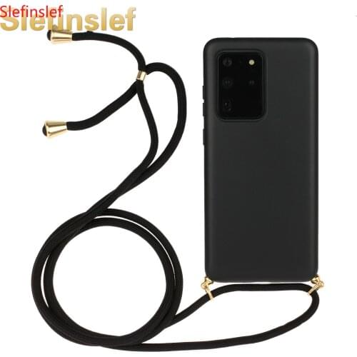 Luxury Wheat Straw Phone Case for Samsung Galaxy S20 Ultra S10 E S20 Plus With Lanyard Soft TPU Back Cover Solid Color Funda