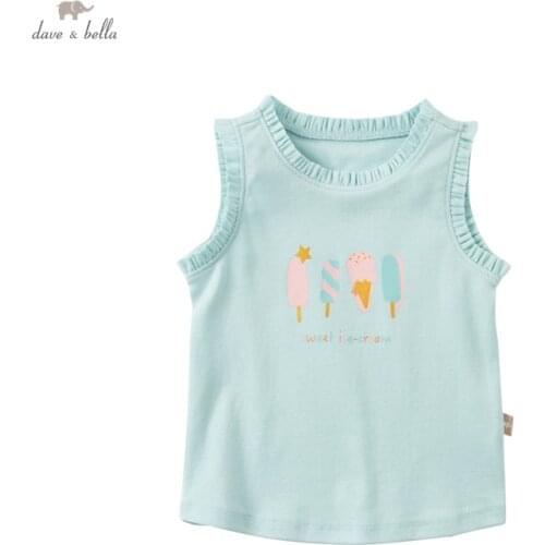 DBZ18148 dave bella summer baby girls cute cartoon print T-shirt children tops girl kids fashion tees