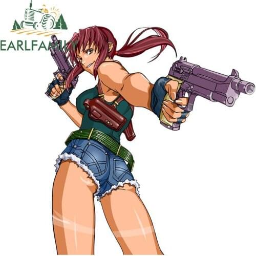 EARLFAMILY 13cm x 11.9cm for Black Lagoon Revy Car Accessoires Stickers Waterproof Sunscreen Decals Surfboard Graffiti Graphics