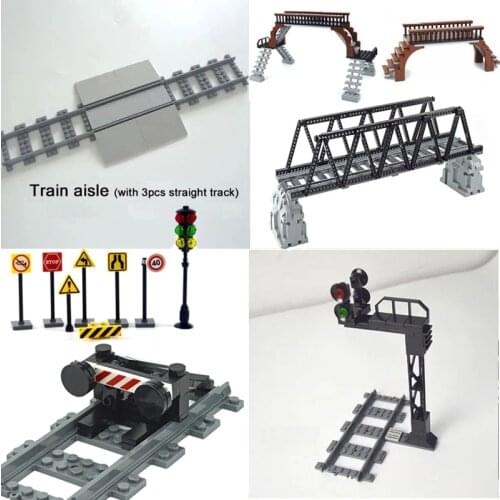 Flexible city Train Aisle Cross track Accessories set Trains Rail Track Railway model Traffic signal lamps Compatible All Brands