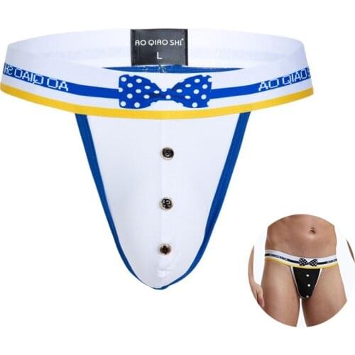 Hot Sexy Male Underwear G String Homme Mens Ice Silk Bow Tie Mens Thong Performance Clothes